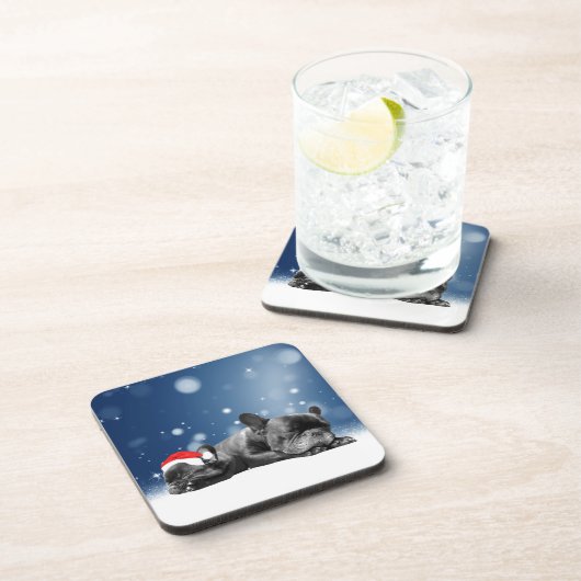 Kerstvlieger Puppies sneeuw santa hat Onderzetter (Rechterzijde)