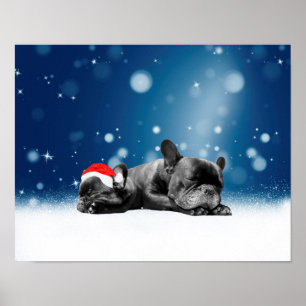 Kerstvlieger Puppies sneeuw santa hat Poster