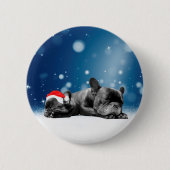 Kerstvlieger Puppies sneeuw santa hat Ronde Button 5,7 Cm (Voorkant)
