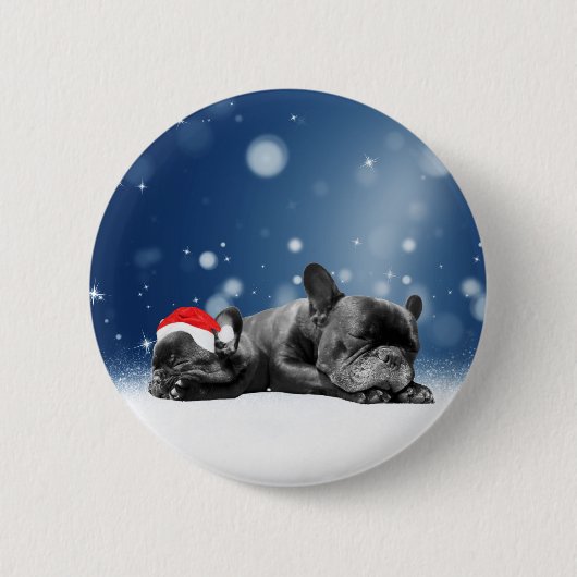Kerstvlieger Puppies sneeuw santa hat Ronde Button 5,7 Cm (Voorkant)