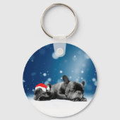 Kerstvlieger Puppies sneeuw santa hat Sleutelhanger (Voorkant)