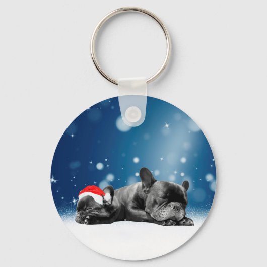 Kerstvlieger Puppies sneeuw santa hat Sleutelhanger (Voorkant)