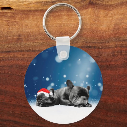 Kerstvlieger Puppies sneeuw santa hat Sleutelhanger (Voorkant)