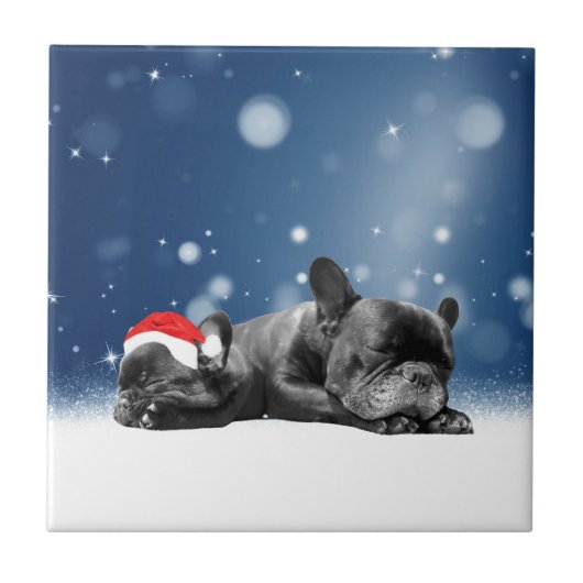 Kerstvlieger Puppies sneeuw santa hat Tegeltje (Voorkant)