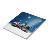 Kerstvlieger Puppies sneeuw santa hat Tegeltje (Zijkant)