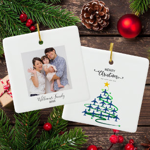 Kerstvliegtuigboom & Foto Eenvoudige Luchtvaart Keramisch Ornament