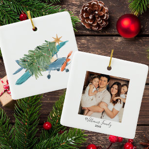 Kerstvliegtuigboom & Foto Eenvoudige Luchtvaart Keramisch Ornament