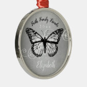 kerstvlinder Black Faux Silver Monogram Metalen Ornament (Rechts)