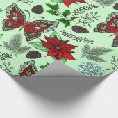 kerstvlinder Poinsettia Holly Wrap Paper Cadeaupapier (Hoek)