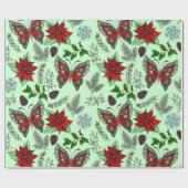 kerstvlinder Poinsettia Holly Wrap Paper Cadeaupapier (Vlak)