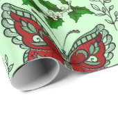 kerstvlinder Poinsettia Holly Wrap Paper Cadeaupapier (Rol Hoek)