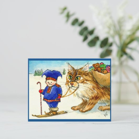 kerstvlinderkat op het briefkaart skiis (Staand voorkant)