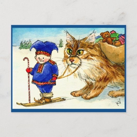 kerstvlinderkat op het briefkaart skiis (Voorkant)