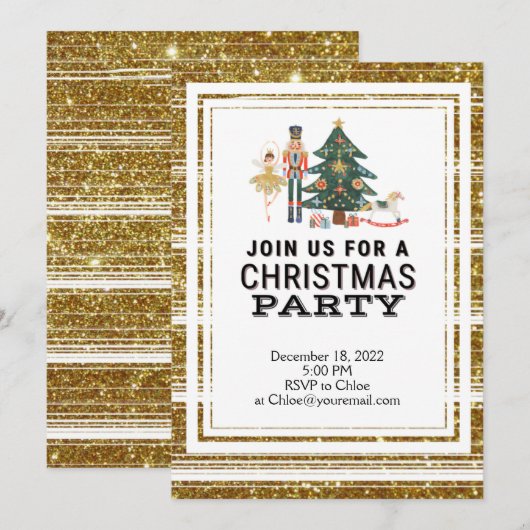 Kerstvoedingskraker Aangepaste Gold Party-uitnodig Kaart (Voorkant / Achterkant)
