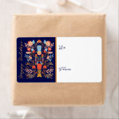 kerstvoedingskraker Floral Folk Art Deep Blue Etiket (Insitu)