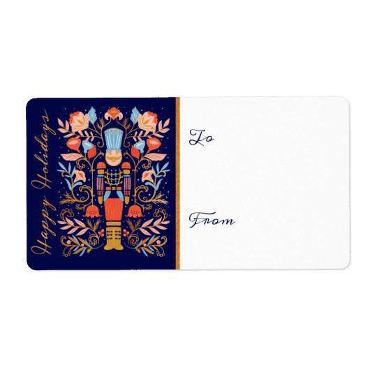 kerstvoedingskraker Floral Folk Art Deep Blue Etiket (Voorkant)