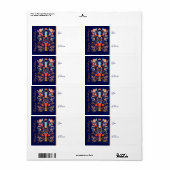 kerstvoedingskraker Floral Folk Art Deep Blue Etiket (Full Sheet)
