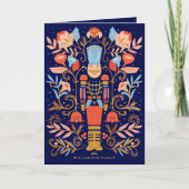 kerstvoedingskraker Floral Folk Art Deep Blue Feestdagen Kaart (Voorkant)