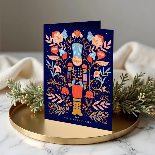 kerstvoedingskraker Floral Folk Art Deep Blue Feestdagen Kaart