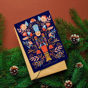 kerstvoedingskraker Floral Folk Art Deep Blue Feestdagenkaart