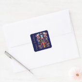 kerstvoedingskraker Floral Folk Art Deep Blue Vierkante Sticker (Envelop)