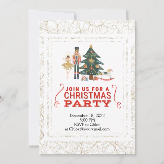 Kerstvoedingskraker Gold & White Party Invitation Kaart (Voorkant)