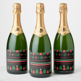 Kerstvoedsel en kerstlabel set sparkling wijnetiket