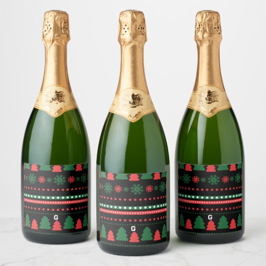 Kerstvoedsel en kerstlabel set sparkling wijnetiket (Flessen)