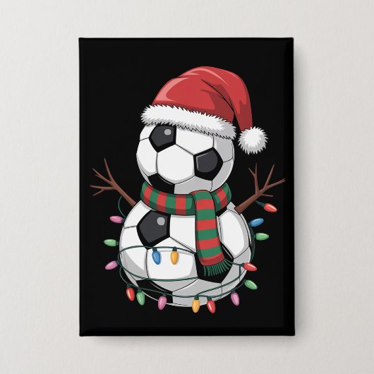 Kerstvoetbal Bal Sneeuwman Lichten Kerstman Hoed Button (Voorkant)