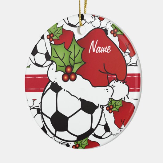 Kerstvoetbal ⚽ Ball | Personaliseren Keramisch Ornament (Links)