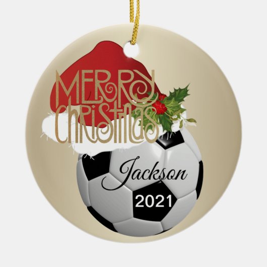 kerstVoetbal Keramisch Ornament (Voorkant)