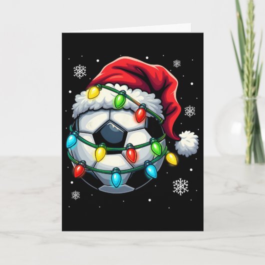 Kerstvoetbal Ll Kerstman Hoed Kerstlichten Grappig Kaart (Voorkant)