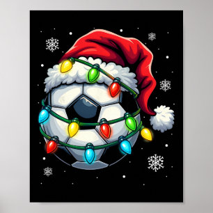 Kerstvoetbal Ll Kerstman Hoed Kerstlichten Grappig Poster