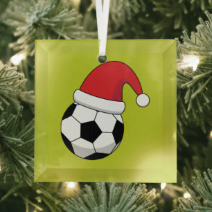 Kerstvoetbal met Sinterklaashoed Glas Ornament