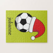 Kerstvoetbal Santa Claus-muts Personaliseer Legpuzzel (Horizontaal)