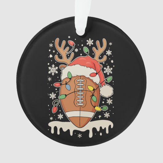 Kerstvoetbal Santa-hoed Rendier Kerstlichten Ornament (voorkant)