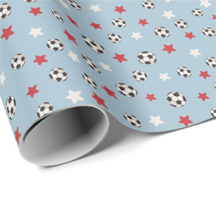 Kerstvoetbalballen Rood Blauw Sterren Cadeaupapier