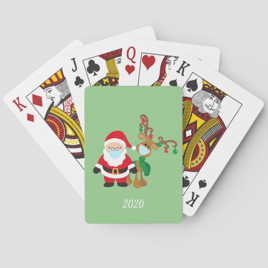 Kerstvoetmasker, kerstman en rendier 2020 pokerkaarten (Achterkant)