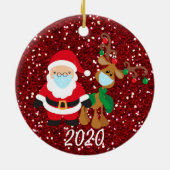 Kerstvoetmasker, kerstman en rendier, 2020 Sequin Keramisch Ornament (Achterkant)
