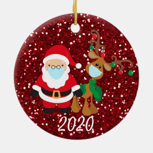 Kerstvoetmasker, kerstman en rendier, 2020 Sequin Keramisch Ornament (Achterkant)