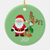 Kerstvoetmasker, kerstman en rendier 2021 keramisch ornament (Achterkant)