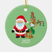 Kerstvoetmasker, kerstman en rendier 2021 keramisch ornament (Voorkant)