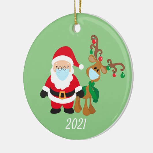 Kerstvoetmasker, kerstman en rendier 2021 keramisch ornament (Links)