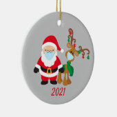 Kerstvoetmasker, kerstman en rendier 2021 keramisch ornament (Rechts)