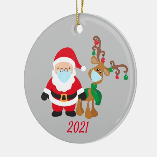 Kerstvoetmasker, kerstman en rendier 2021 keramisch ornament (Links)