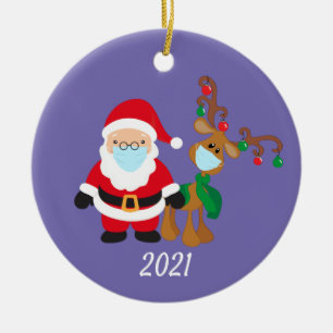 Kerstvoetmasker, kerstman en rendier 2021 keramisch ornament