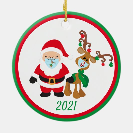 Kerstvoetmasker, kerstman en rendiergrens 2021 keramisch ornament (Achterkant)