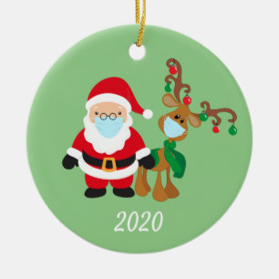 Kerstvoetmasker, naam kerstman en rendier 2020 keramisch ornament