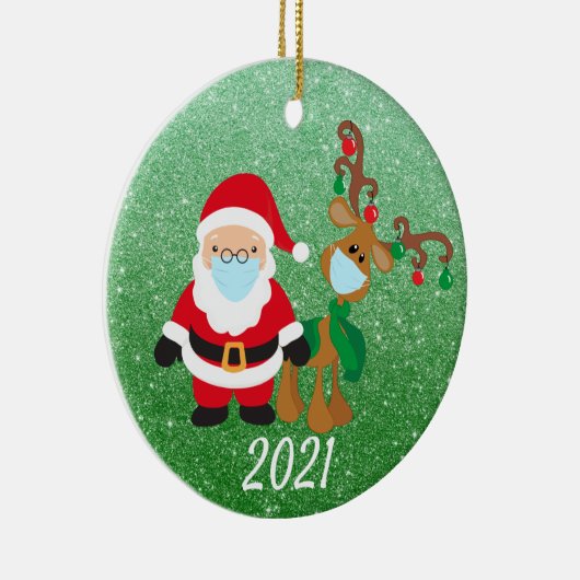 Kerstvoetmasker Santa Reindeer 2021 Glitter Keramisch Ornament (Rechts)