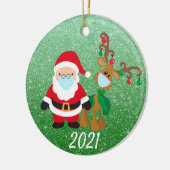 Kerstvoetmasker Santa Reindeer 2021 Glitter Keramisch Ornament (Links)